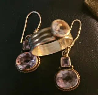 Pendientes y sortija amatista plata