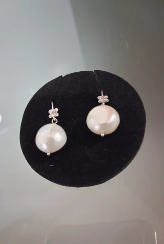 Pendientes Oro Blanco Perlas y Diamantes