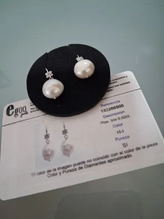Pendientes Oro Blanco Perlas y Diamantes