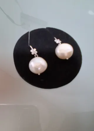 Pendientes Oro Blanco Perlas y Diamantes