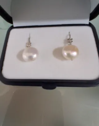 Pendientes Oro Blanco Perlas y Diamantes