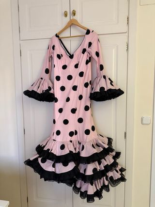 Vestido Flamenca Lunares Rosa y Negro