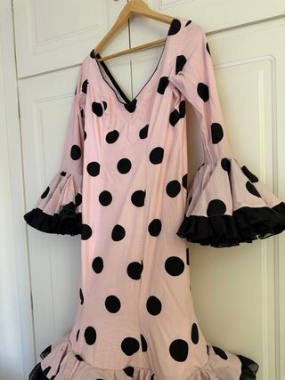 Vestido Flamenca Lunares Rosa y Negro