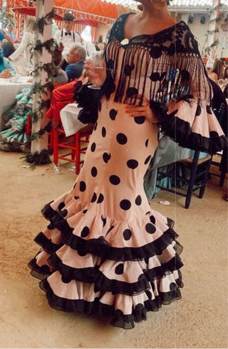 Vestido Flamenca Lunares Rosa y Negro