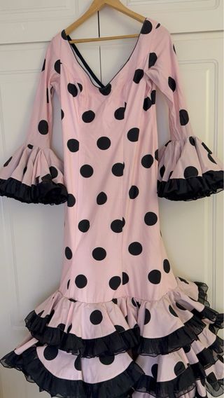 Vestido Flamenca Lunares Rosa y Negro