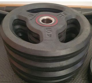 PESAS 4 DISCOS DE 5KG CAUCHO ASAS y Mas