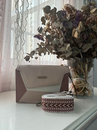 Bolso Bitacora Piel Rosa Palo Beige