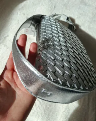 Bolso Zara Plateado Trenzado
