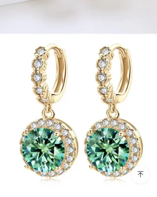 Pendientes Oro 18k Plata 925 Moissanita Verde