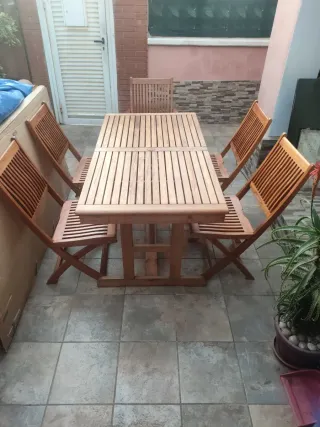 Mesa y 5 Sillas Terraza Madera
