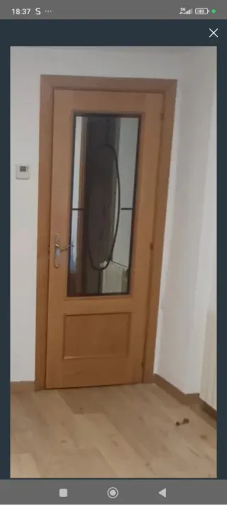 Puerta de madera con cristal SE VENDE SIN MARCO
