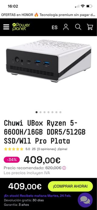 Mini PC Con Garantía UBOX Ryzen 5 16GB(RAM) 512GB