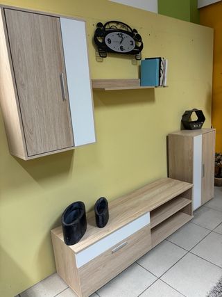 Mueble de salón 4 piezas madera y blanco