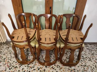 6 Sillas de Comedor Madera Tapizadas