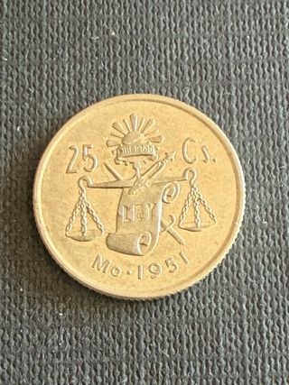 Moneda de Plata Mexicana 25 centavos 1951