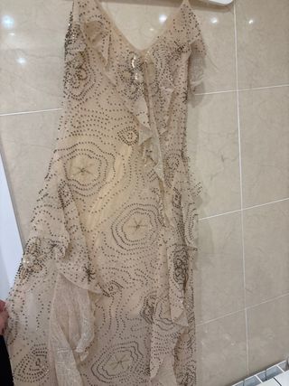 Vestido largo Zara pedrería beige T.S