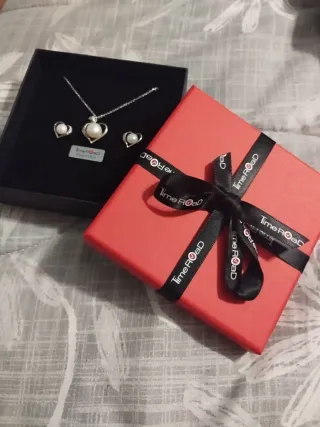 Conjunto Joyería Plata Corazón Perla Time Road