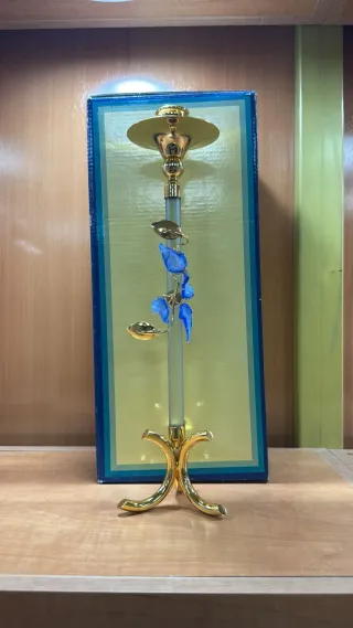 Palmatoria Candelabro Cristal Azul y Dorado