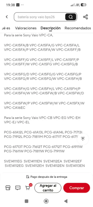 Batería Sony VAIO VGP-BPS26 5200mAh