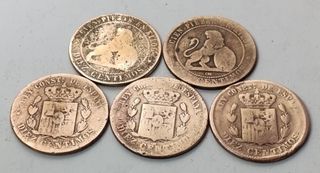 Lote 5 monedas antiguas España 1870-1879