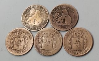 Lote 5 monedas antiguas España 1870-1879
