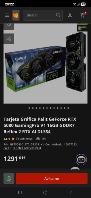 Tarjeta Gráfica Palit RTX 5080 GamingPro