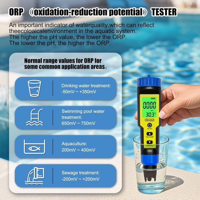 Ueomul Medidor Piscina 7en1 pH Cloro ORP Temp