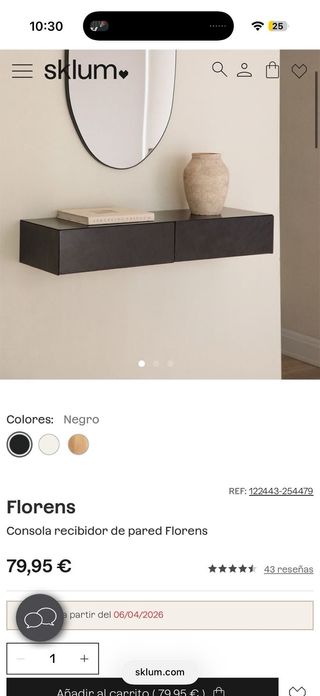 Mueble recibidor colgante 2 cajones madera negro
