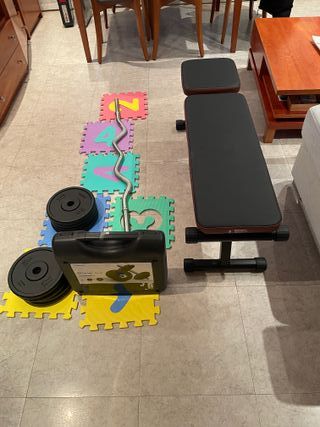 Pack Gimnasio Banco Pesas Mancuernas Barra