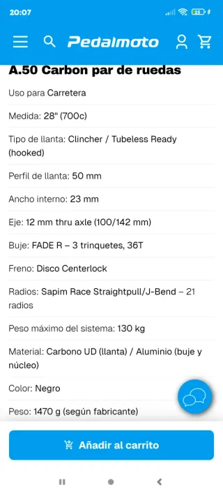 Ruedas de carbono Newmen ADVANCED A50