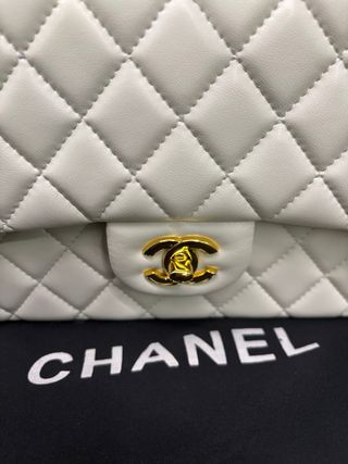 Borsa Chanel Trapuntata Pelle Bianca Catena Oro