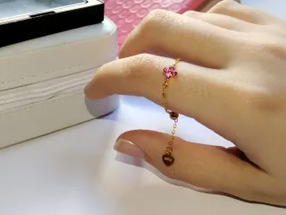 Anillo cadena flor rosa ajustable S925