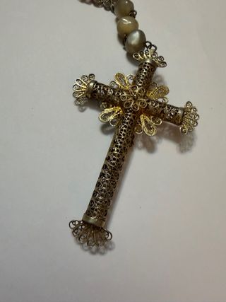 Rosario antiguo nácar y filigrana