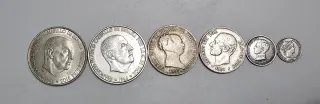 Lote de 6 monedas, España, plata.