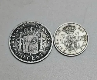 Lote de 6 monedas, España, plata.