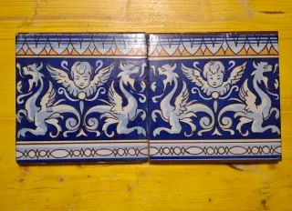 2 Azulejos Vintage Cerámica Azul