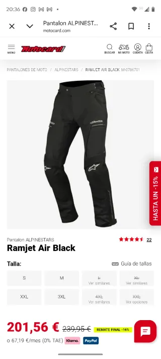Pantalón Alpinestars Ramjet Air Negro