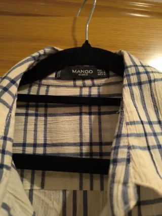 Camisa cuadros beige y azul Mango Talla L