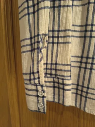 Camisa cuadros beige y azul Mango Talla L