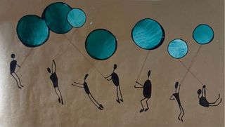 Lámina relieve monigotes azules 60x34