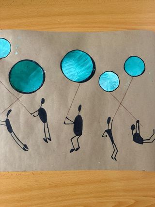 Lámina relieve monigotes azules 60x34
