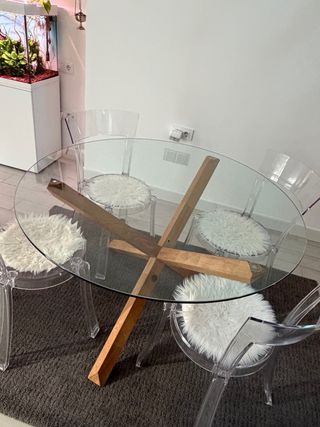 Mesa Redonda Cristal y Madera