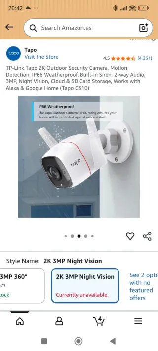 OFERTA fial 33€ Cámara Seguridad Ext Tapo C310Wi-