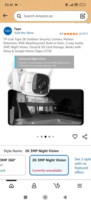 OFERTA fial 33€ Cámara Seguridad Ext Tapo C310Wi-