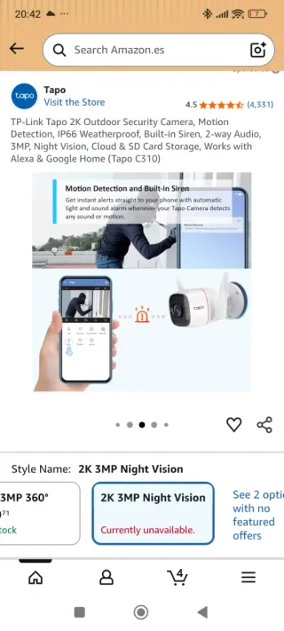 OFERTA fial 33€ Cámara Seguridad Ext Tapo C310Wi-