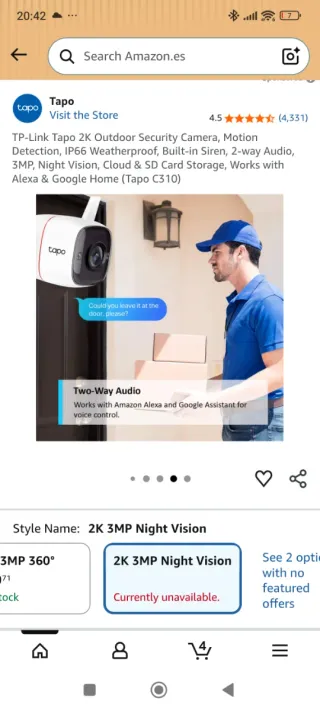 OFERTA fial 33€ Cámara Seguridad Ext Tapo C310Wi-