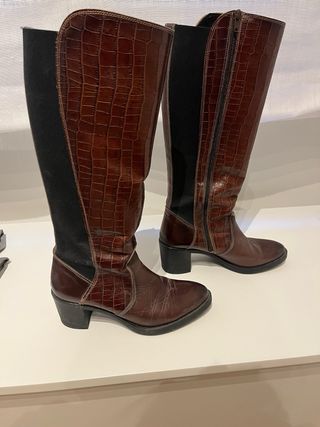 Botas altas piel tacón marrón