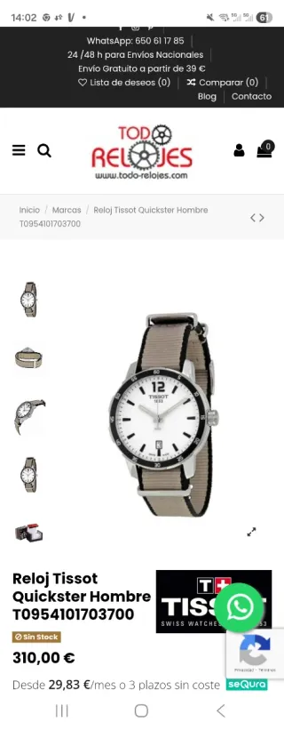 Reloj Tissot Esfera Plateada Correa Beige