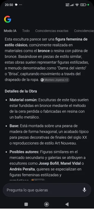 Figura mujer bronce o pátina