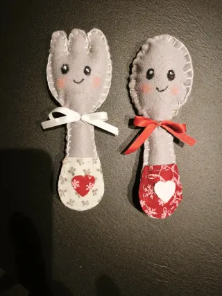Set 2 Pupazzi Cucchiaio e Forchetta Fatti a Mano